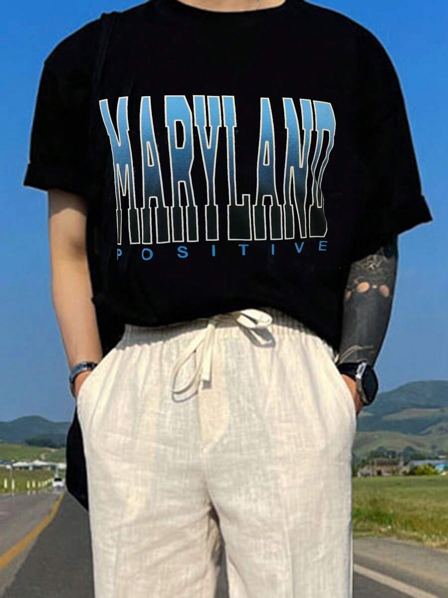 DAZY Men Letter Graphic Drop Shoulder Tee - Black - View 1