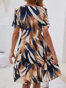 SHEIN LUNE Allover Print Ruffle Hem Dress - Yellow - View 2