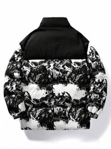 Manfinity EMRG 男式超大图案印花拉链夹棉大衣 - 彩色 - 查看 2