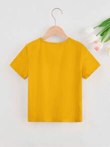 SHEIN Young Girl Plain Color Casual Short Sleeve T-Shirt With Pearl Decor Hem Knot