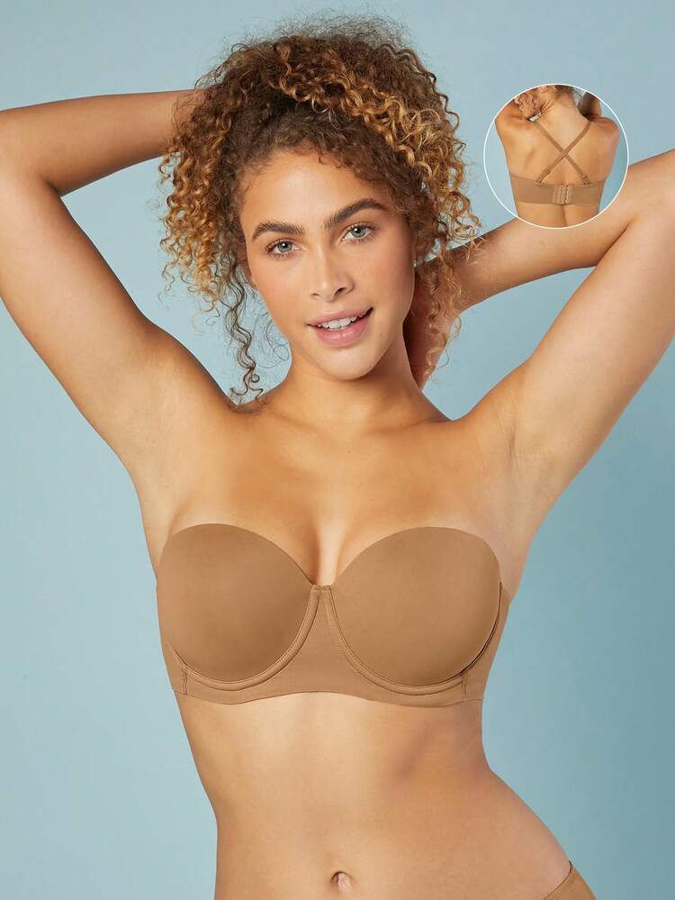 Sujetador sin tirantes con push-up y soporte Dream Curve, lencería como prenda exterior, sujetador básico marrón para boda