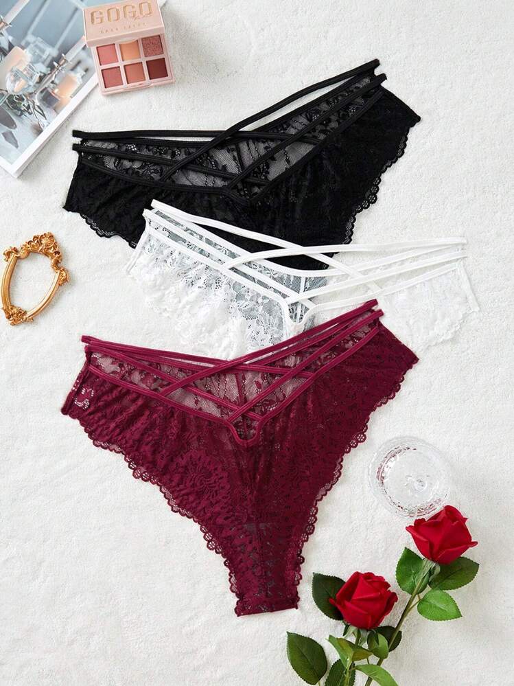 Seduluxe Plus 3pack Floral Lace Criss Cross Panty Lingerie - Multicolor - View 1