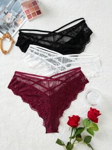 SHEIN Plus 3pack Floral Lace Criss Cross Panty Lingerie