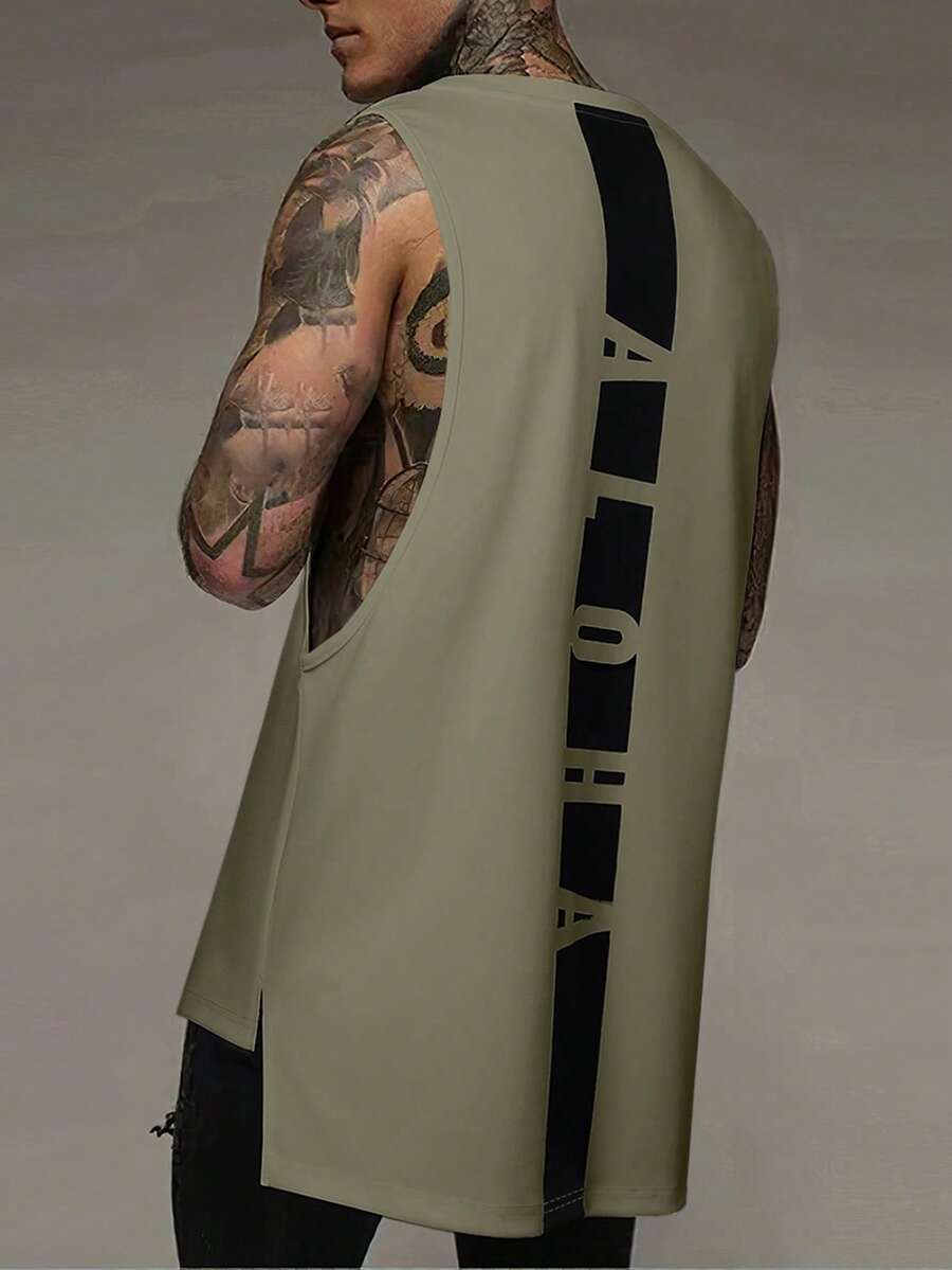 Aesthetic Post 男士字母圖案前短後長背心上衣 - 綠色 - 查看 1