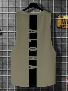 Aesthetic Post 男士字母圖案前短後長背心上衣 - 綠色 - 查看 5