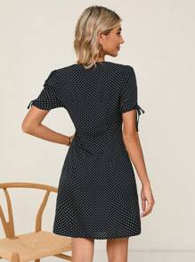 SHEIN Clasi In vết tròn Polka Knot Cuff Đầm - Nhiều màu - Xem 2