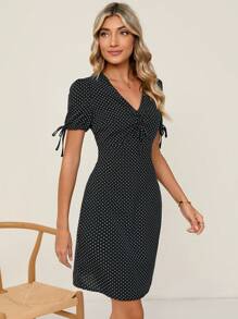 SHEIN Clasi In vết tròn Polka Knot Cuff Đầm - Nhiều màu - Xem 3