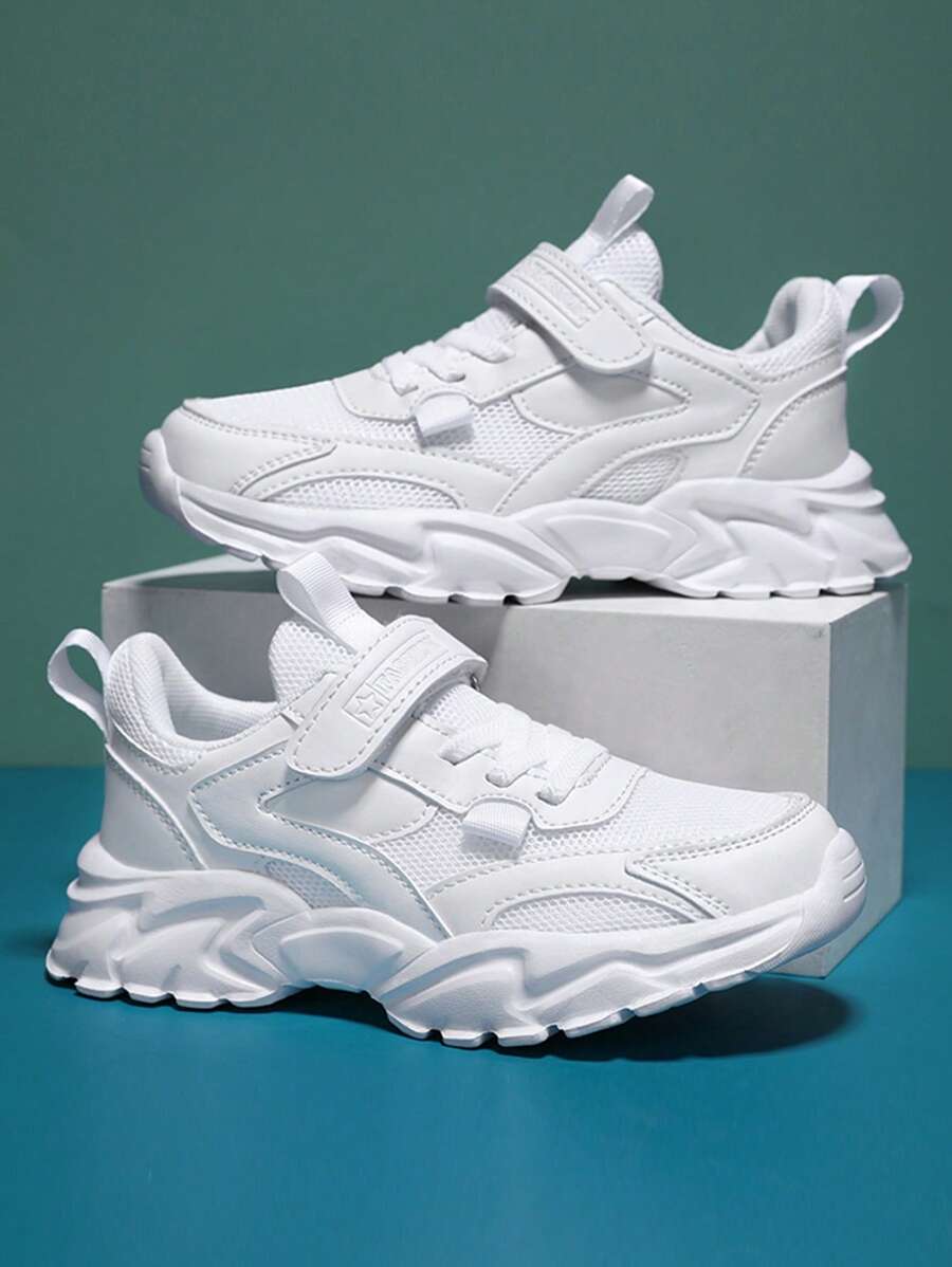 1pair Children's White Mesh Sports Shoes For Spring And Autumn - White - View 1