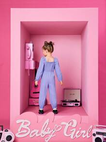 SHEIN 女小童褶邊荷葉袖連身褲 - 紫色 - 查看 2