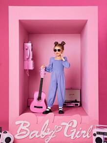 SHEIN 女小童褶邊荷葉袖連身褲 - 紫色 - 查看 4