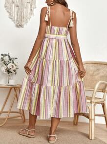 SHEIN Maternity Striped Tie Shoulder Ruffle Hem Cami Dress - Multicolor - View 2