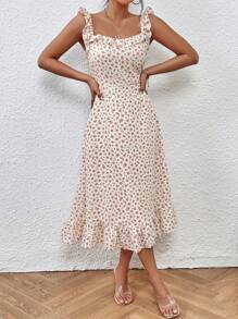 SHEIN Frenchy In hoa Ditsy Viền Ruffle Xù Hoa Sen Đầm - Nhiều màu - Xem 3