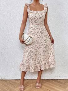 SHEIN Frenchy In hoa Ditsy Viền Ruffle Xù Hoa Sen Đầm - Nhiều màu - Xem 5