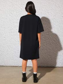 SHEIN Váy thun trễ vai in hình đại bàng và khẩu hiệu dành cho bà bầu, Halloween - màu đen - Xem 2