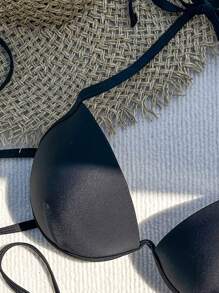 Solid Push Up Bikini Set For Summer Beach - Black - View 4