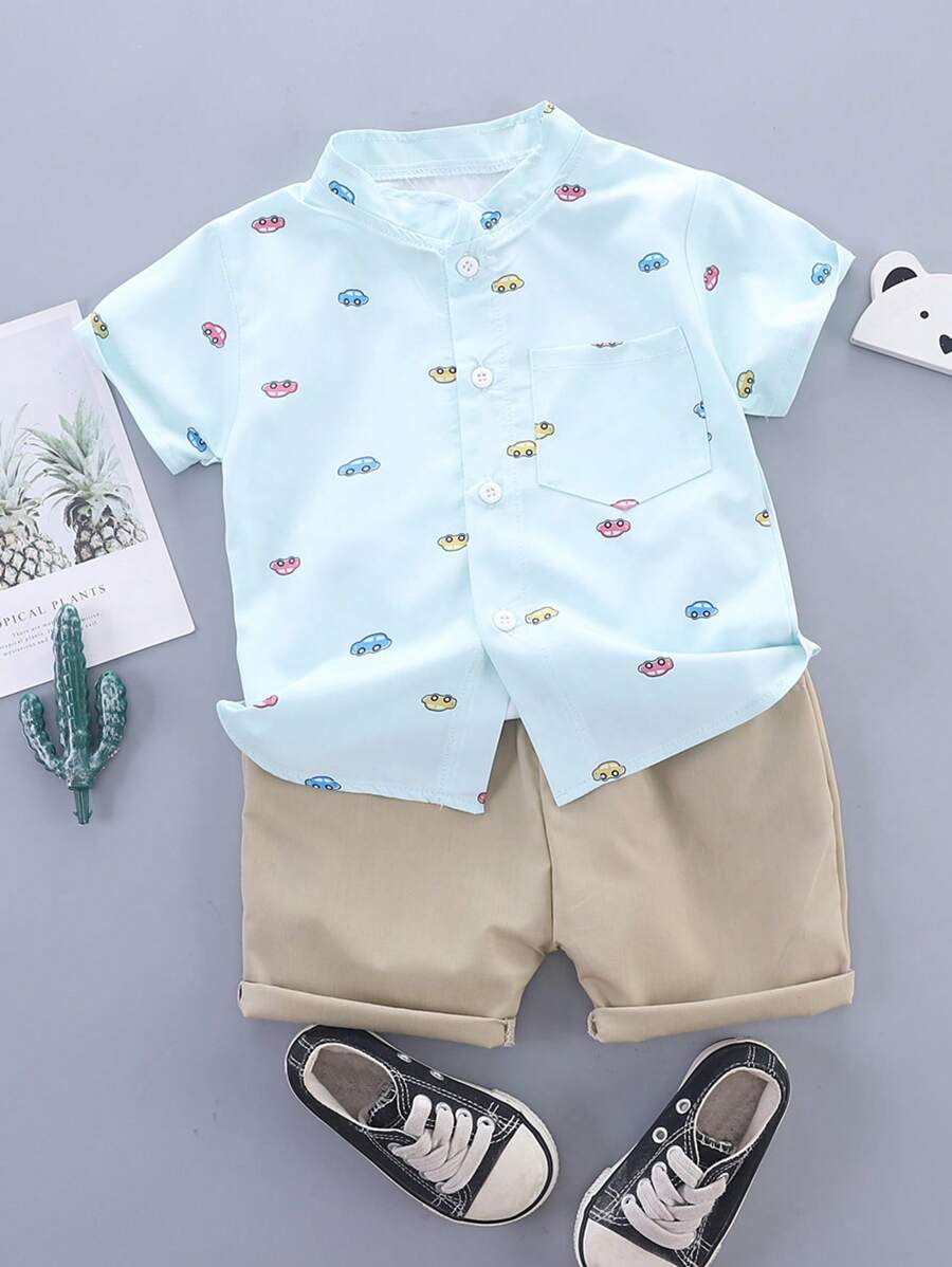 SHEIN 男小童汽車印花襯衫&短褲