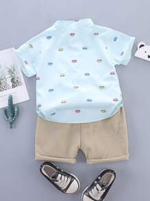 SHEIN 男小童汽車印花襯衫&短褲