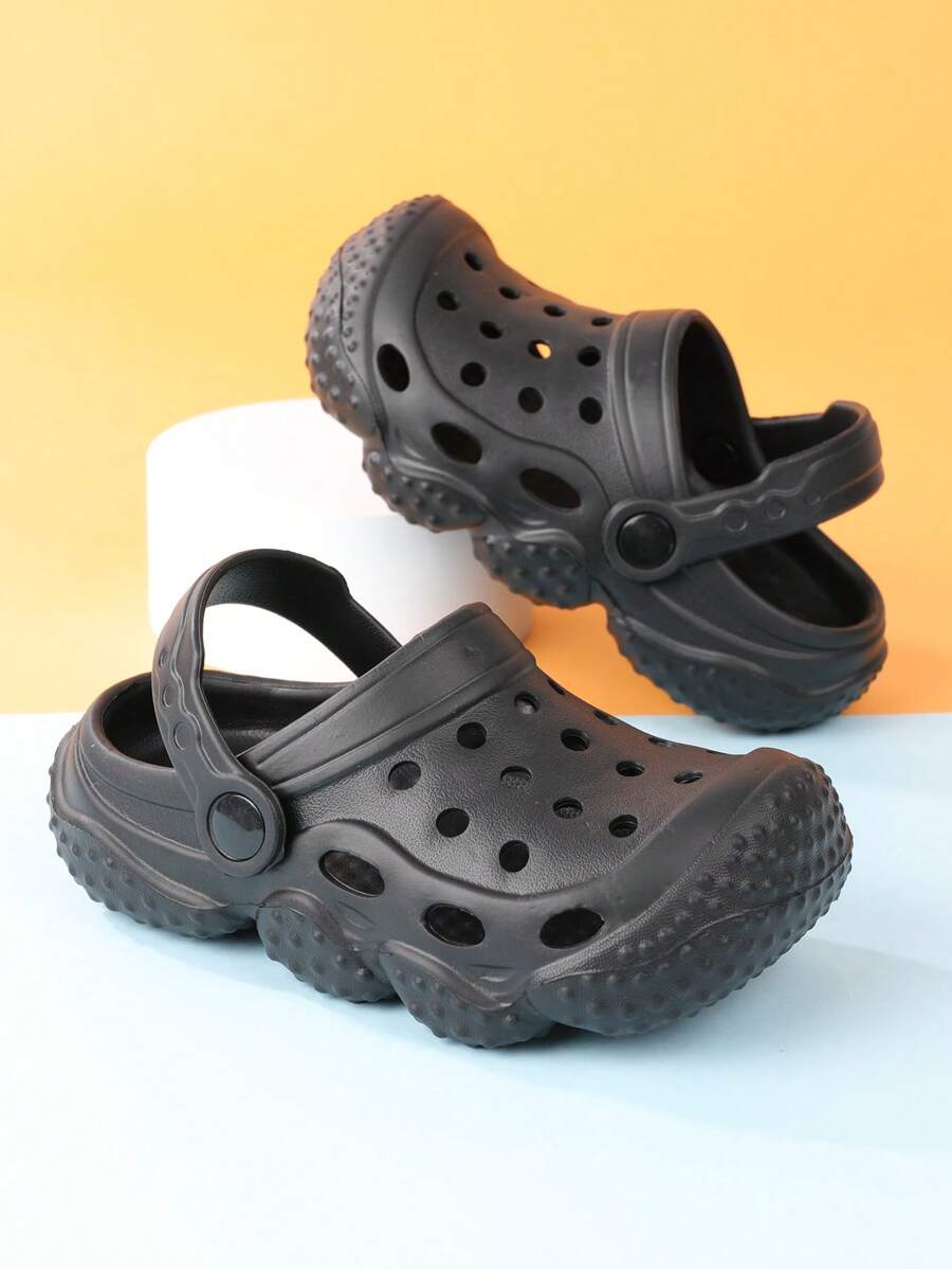 Kids Hollow Out Round Toe EVA Vented Clogs For Outdoor - Black - View 1