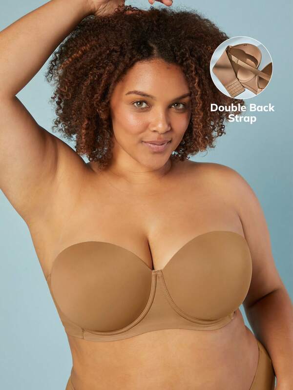 LUVLETTE Sujetador sin tirantes con efecto push-up y soporte curvo plus para usar como prenda exterior