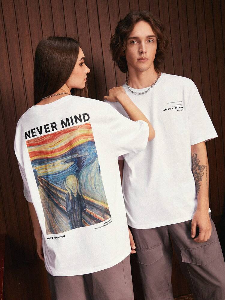 1pc Loose Slogan Graphic Drop Shoulder T-Shirt