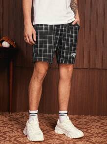 Manfinity VCAY 1pc Plaid Print Drawstring Waist Shorts - Black and White - View 3