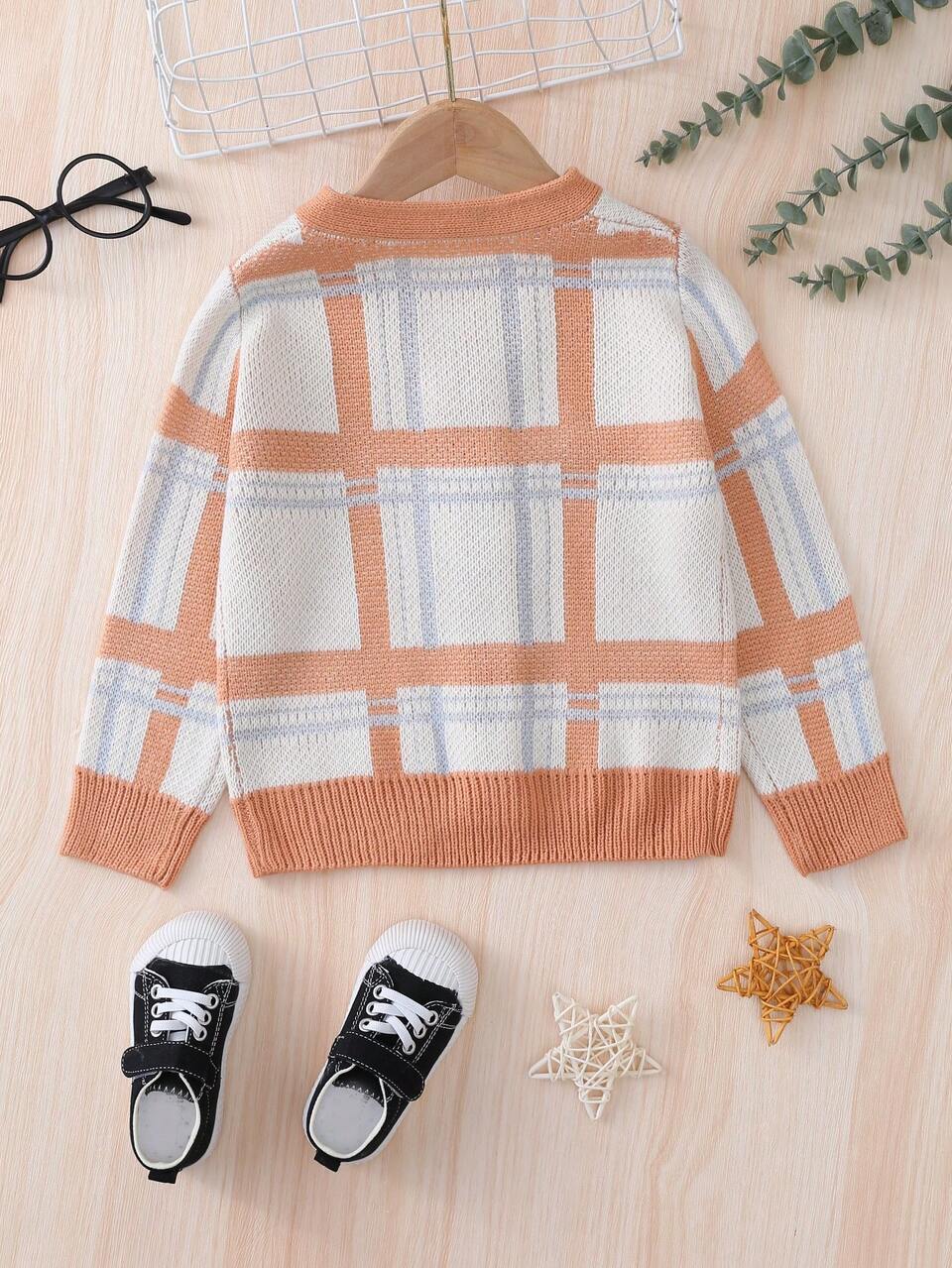 Young Boy Plaid Pattern Cardigan
