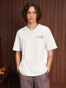 SWAVVY 1pc Loose Slogan Graphic Drop Shoulder T-Shirt - White - View 3