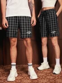 Manfinity VCAY 1pc Plaid Print Drawstring Waist Shorts - Black and White - View 7