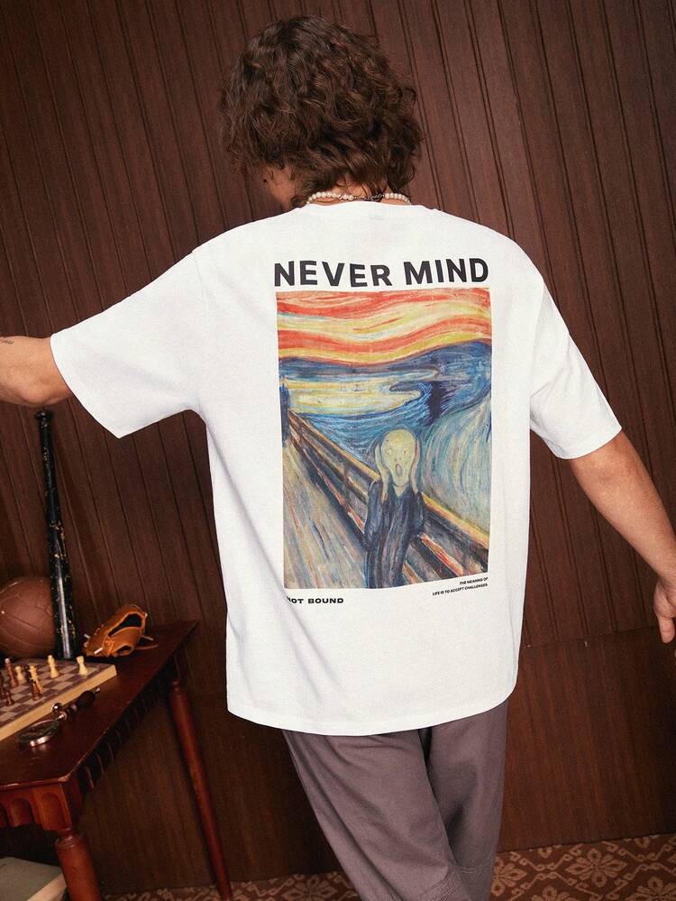 1pc Loose Slogan Graphic Drop Shoulder T-Shirt