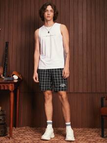 Manfinity VCAY 1pc Plaid Print Drawstring Waist Shorts - Black and White - View 8