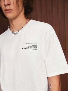 SWAVVY 1pc Loose Slogan Graphic Drop Shoulder T-Shirt - White - View 9