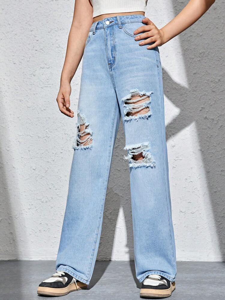Teen Girl Ripped Straight Leg Jeans