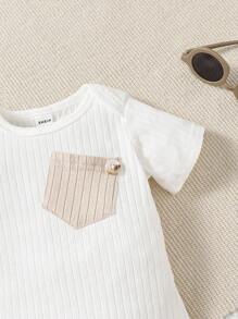 Souflis Souflis Baby Boy Patched Pocket Bodysuit & Crisscross Back Pinafore Shorts