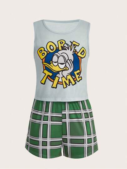 Renza Cartoon Graphic Plaid PJ Set