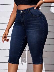 SHEIN SXY Plus High Waist Skinny Jeans - Dark Wash - View 1