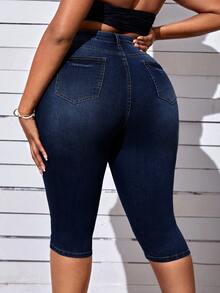 SHEIN SXY Plus High Waist Skinny Jeans - Dark Wash - View 2