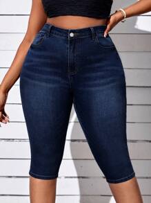 SHEIN SXY Plus High Waist Skinny Jeans - Dark Wash - View 3