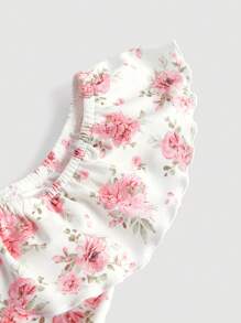 SHEIN MOD Vải in hoa Off Shoulder Viền Ruffle Viền không đối xứng Áo - Nhiều màu - Xem 4