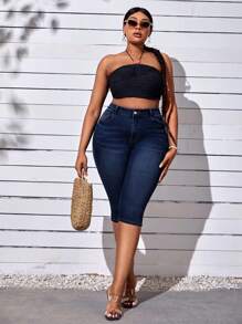 SHEIN SXY Plus High Waist Skinny Jeans - Dark Wash - View 4