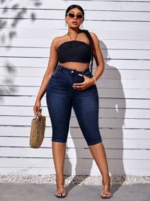 SHEIN SXY Plus High Waist Skinny Jeans - Dark Wash - View 6