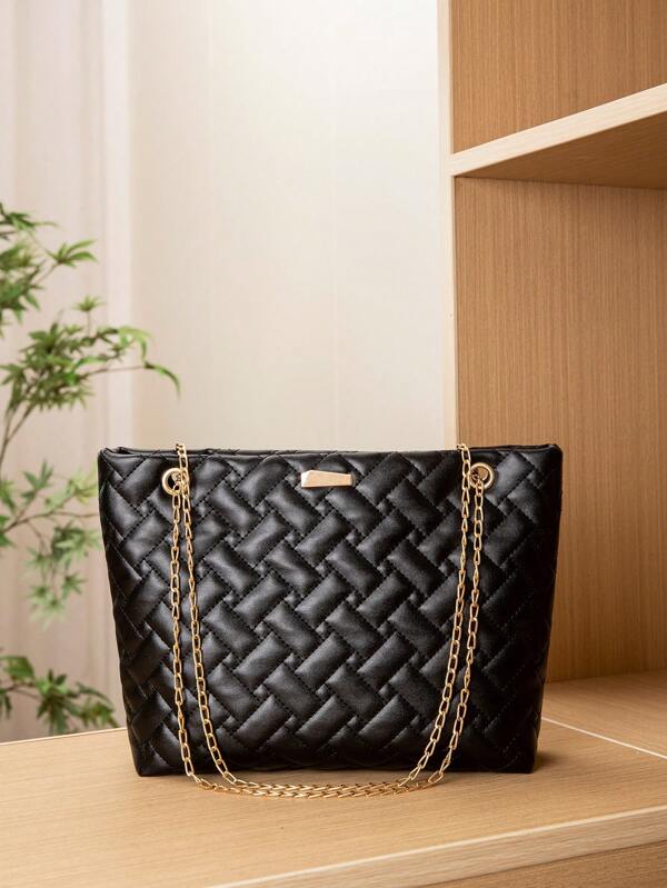 Rhombus Pattern Large Capacity Chain Tote Bag tote bag,handbag,shoulder bag minimalist,classic leather big bag women,ladies,loverwork & office