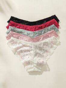 5件花卉蕾絲內褲 - 彩色 - 查看 2