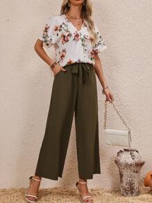 EMERY ROSE In hoa tay cánh Áo & Thắt lưng Quần ống rộng - Nhiều màu - Xem 4