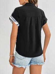 SHEIN Clasi 大理石圖案蝙蝠袖襯衫 - 黑色 - 查看 3