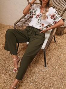 EMERY ROSE In hoa tay cánh Áo & Thắt lưng Quần ống rộng - Nhiều màu - Xem 6