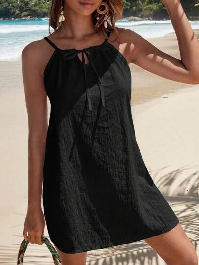 Swim Vcay فستان نسائي بألوان صامدة وبدون أكمام لتغطية الجسم لحفلات الموسيقى