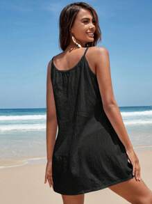 Swim Vcay Summer Beach Solid Color Women's Sleeveless Cover Up Dress Music Festival - Black - View 3