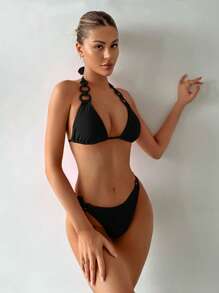 SHEIN Swim Vòng liên Bikini tam giác dây - màu đen - Xem 4