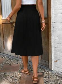 SHEIN Frenchy 素色高腰半身裙 - 黑色 - 查看 2