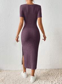 SHEIN Frenchy 方領高衩連衣裙 - 中紫紅色 - 查看 2